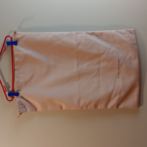 COPY - New Stuart Weiztman Drawstring Dust Bag - Pink Navy Logo - Picture 1 of 3
